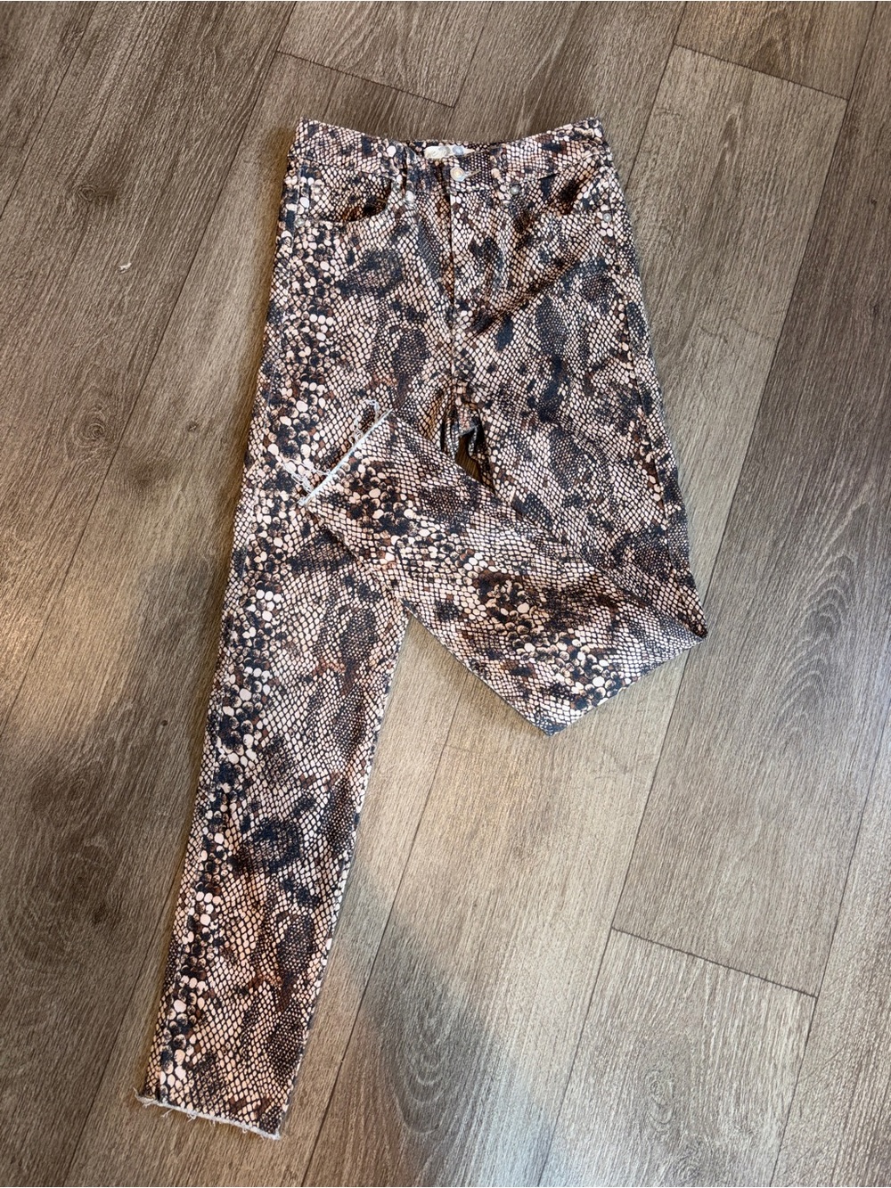 We The Free Snake Print Ankle Jeans in Brown and Black